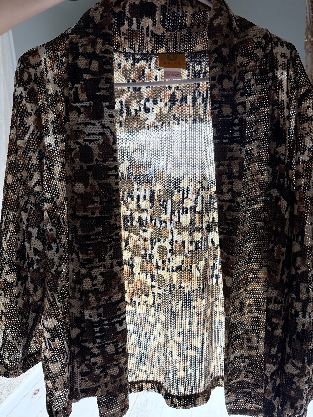 Ruby Rd. Brown Cream Multi-Color Open Knit Cardigan - Picture 6 of 8